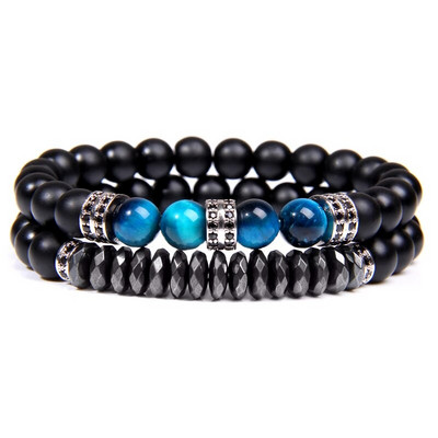 GolbalJew 2gb Pērlīšu rokassprādze vīriešiem Dabiskā tīģera acs Hematīts Obsidiāns Pērlīšu rokassprādzes Homme Energy Stretch Rokassprādze Vīriešu Rotaslietas