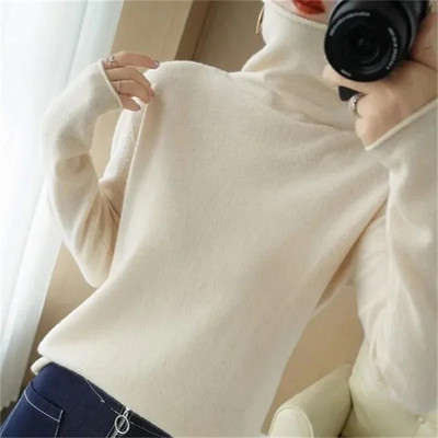 2024. gada rudens ziema, jauns vilnas maisījuma džemperis, sieviešu džemperis ar apkakli.