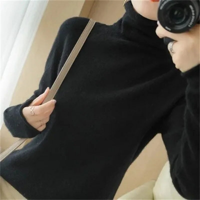 2024. gada rudens ziema, jauns vilnas maisījuma džemperis, sieviešu džemperis ar apkakli.