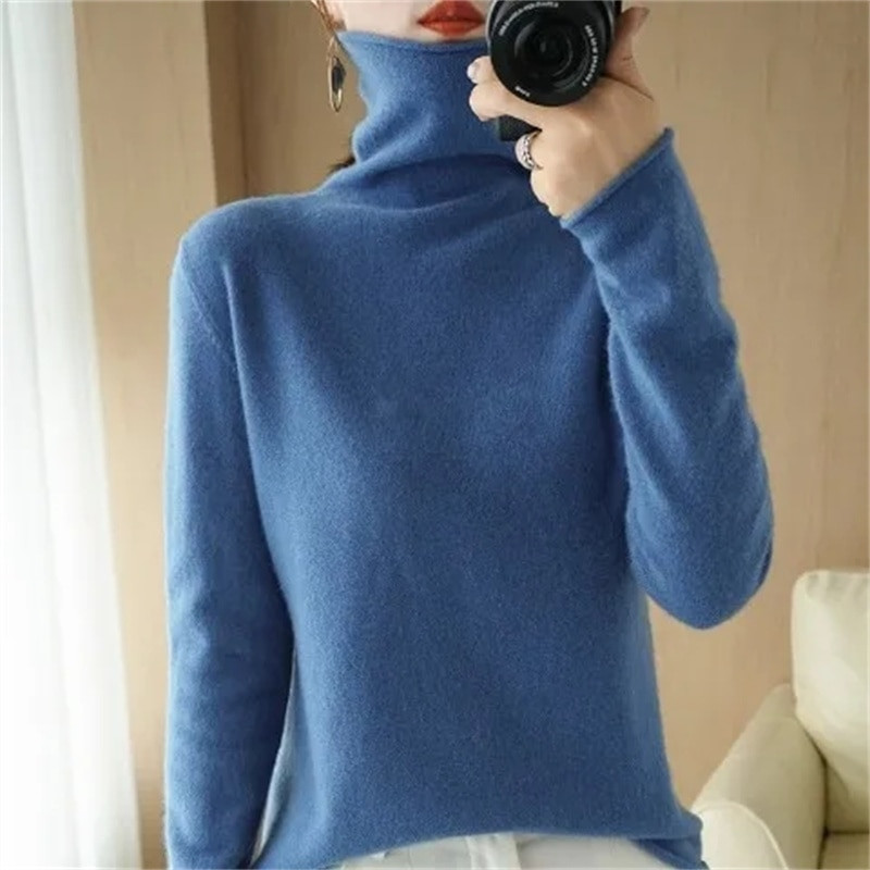 2024. gada rudens ziema, jauns vilnas maisījuma džemperis, sieviešu džemperis ar apkakli.