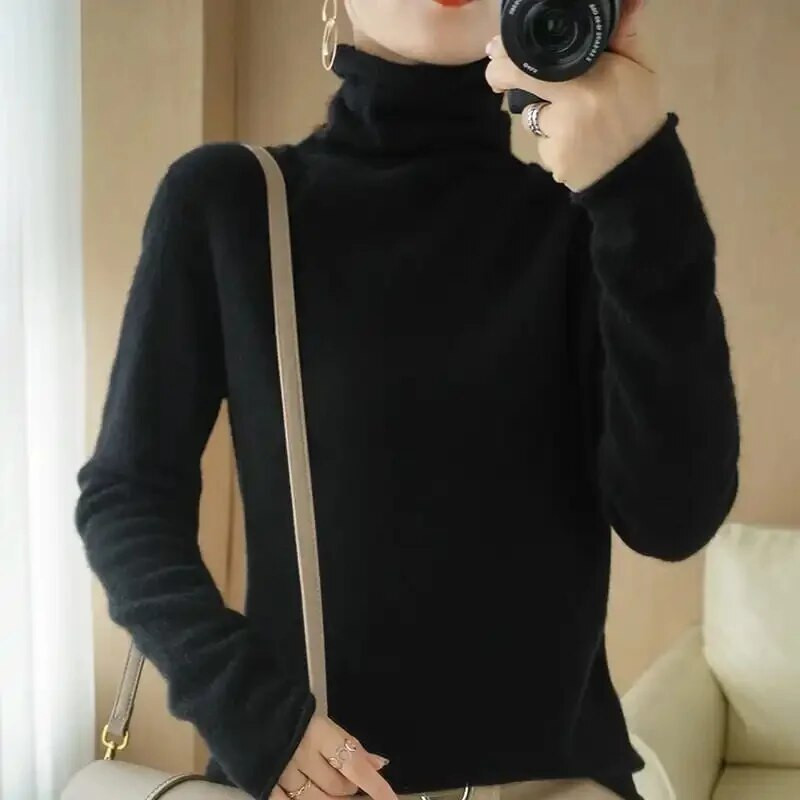 2024. gada rudens ziema, jauns vilnas maisījuma džemperis, sieviešu džemperis ar apkakli.