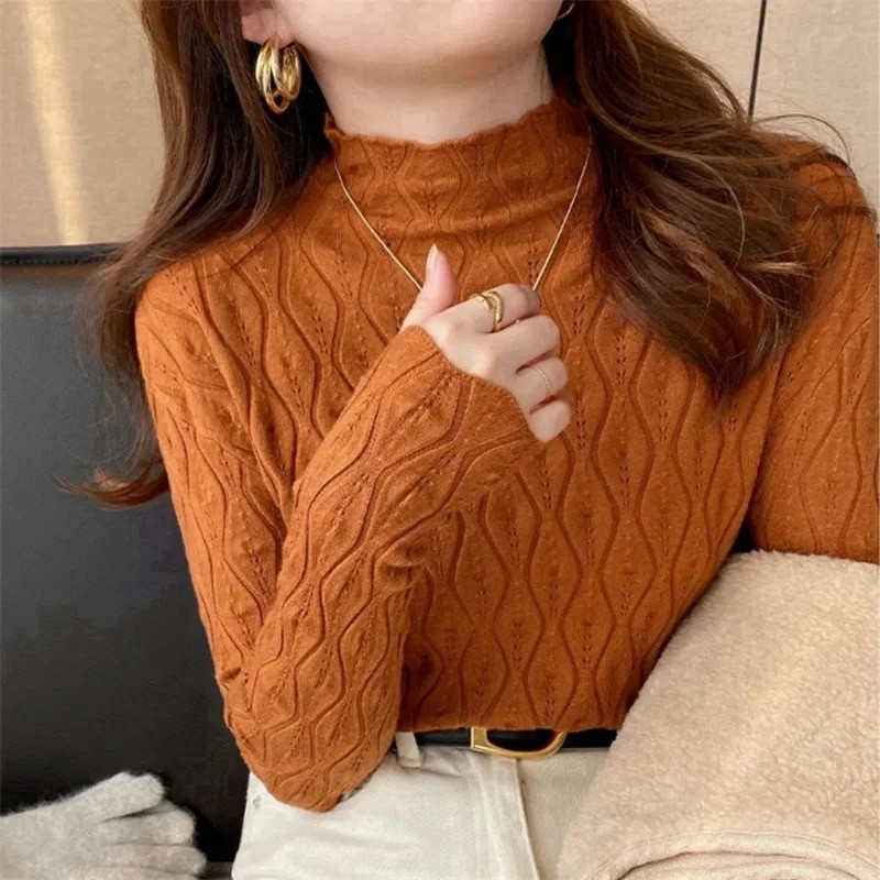 Sieviešu džemperis ar pusapkakli, trikotāžas apģērbs, plāns džemperis, 2023. gada jauns rudens ziemas silts trikotāžas džemperis, mīksts vilkums