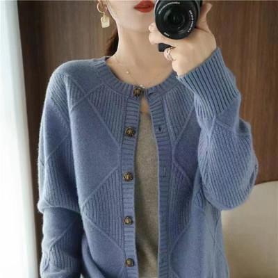 Rudens modes trikotāžas džemperis, 2023. gada jauns sieviešu korejiešu brīvs gadījuma raksturs, sieviešu jaka ar vienrindu