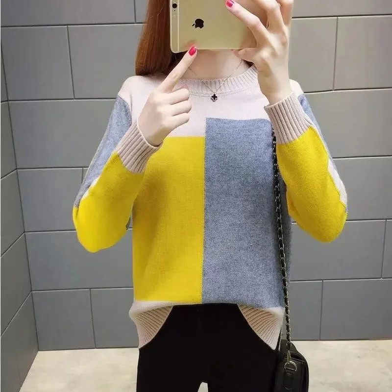 2023 m. Naujas rudens žiemos moterų kratinys, megztas šiltas megztinis O formos iškirpte ilgomis rankovėmis, saldūs megztiniai, laisvi laisvalaikio megztiniai