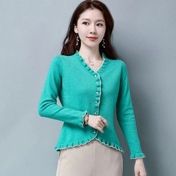 Φθινοπωρινό κορεατικό κοντό πουλόβερ ζακέτα 2023 Νέα γυναικεία φαρδιά με λαιμόκοψη V-λαιμόκοψη Casual άγρια πλεκτά μπλουζάκια Γυναικεία ρούχα