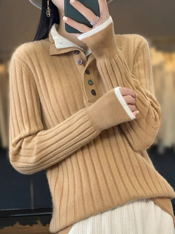 Υψηλής ποιότητας Γυναικείο Φθινοπωρινό Χειμώνα Casual Πουλόβερ πουλόβερ με γυριστό γιακά 100% Μαλλί Merino Πυκνό Ζεστό Πλεκτό Κασμίρ Τοπ