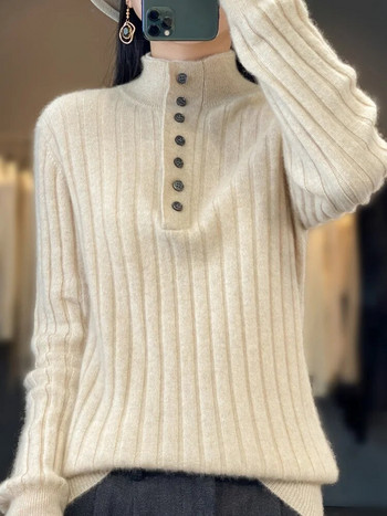 Υψηλής ποιότητας Γυναικείο Φθινοπωρινό Χειμώνα Casual Πουλόβερ πουλόβερ με γυριστό γιακά 100% Μαλλί Merino Πυκνό Ζεστό Πλεκτό Κασμίρ Τοπ