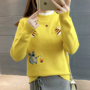 Νέα μόδα 2023 Γυναικείο πουλόβερ πουλόβερ φθινοπώρου Χειμερινά μπλουζάκια Κορεατικά κεντήματα Little Bee Loose Ζεστά πλεκτά γυναικεία πουλόβερ D2531