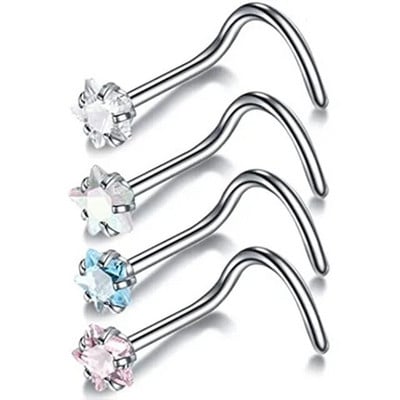 4 vnt / rinkinys Chirurginis plieninis širdies nosies žiedų rinkinys Real Star L formos nosies smeigtukų rinkinys Kvadratinės nosies žiedai ir smeigės Masinis auskarų vėrimas Nariz Lote