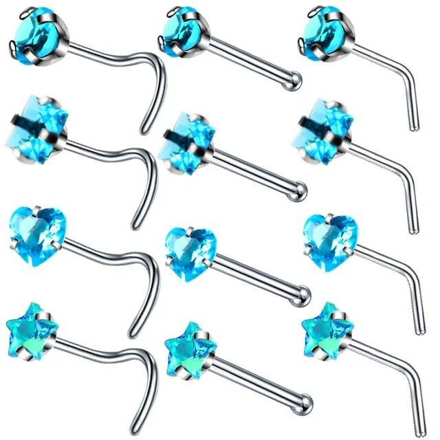 4 vnt / rinkinys Chirurginis plieninis širdies nosies žiedų rinkinys Real Star L formos nosies smeigtukų rinkinys Kvadratinės nosies žiedai ir smeigės Masinis auskarų vėrimas Nariz Lote