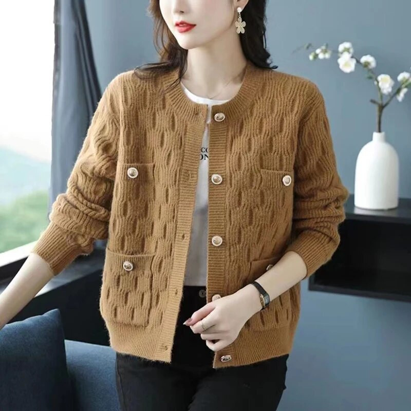 2023. gada jaunums, rudens ziemas džempera jaka sieviešu modes vienrindas trikotāžas vienrindas mētelis Sieviešu ikdienas mētelis sieviešu topi