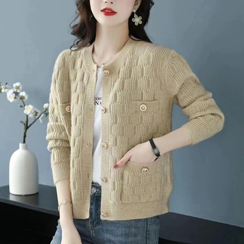 2023. gada jaunums, rudens ziemas džempera jaka sieviešu modes vienrindas trikotāžas vienrindas mētelis Sieviešu ikdienas mētelis sieviešu topi