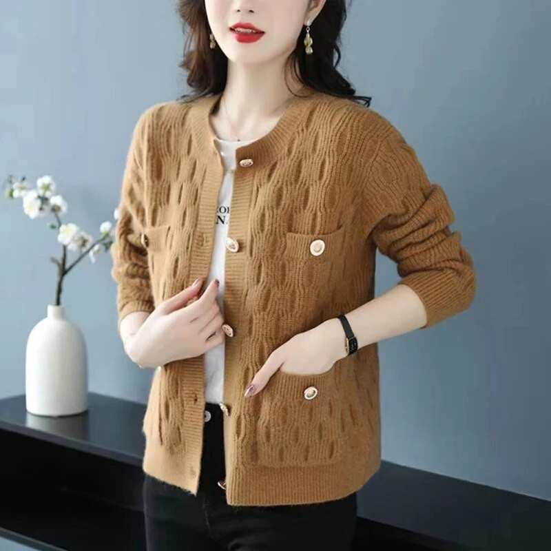 2023. gada jaunums, rudens ziemas džempera jaka sieviešu modes vienrindas trikotāžas vienrindas mētelis Sieviešu ikdienas mētelis sieviešu topi