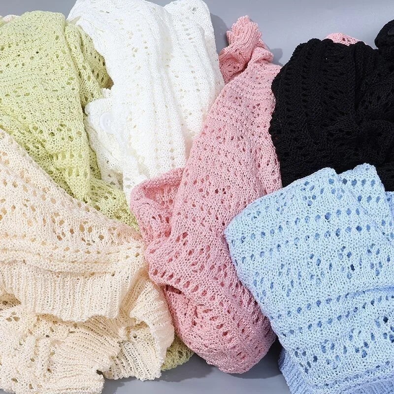 2023. gada jauns, izliekts ledus zīda jaciņš sieviešu pavasara vasaras īss, brīvs džemperis, sieviešu ikdienas trikotāžas topi ar vienrindu