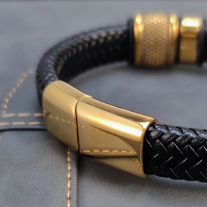 MingAo 2023 divatos vákuum bevonat arany egyrétegű kereszt bőr karkötő bájos karkötő férfi kézi ékszerek nőknek