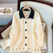 2023. gada jauns sieviešu apģērbs, pavasara rudens, trekns, MM, modes brīvs, plāns atloks ar garām piedurknēm, džemperis ar nošūtu džinsu sieviešu mēteļu topi