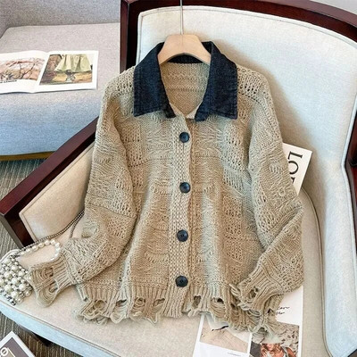 2023. gada jauns sieviešu apģērbs, pavasara rudens, trekns, MM, modes brīvs, plāns atloks ar garām piedurknēm, džemperis ar nošūtu džinsu sieviešu mēteļu topi