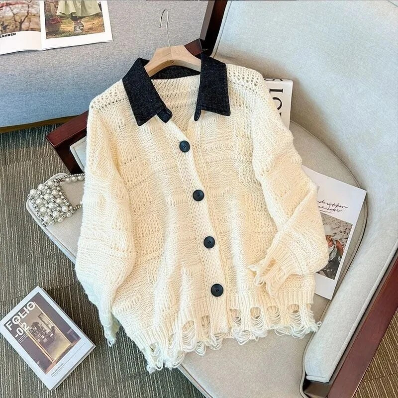 2023. gada jauns sieviešu apģērbs, pavasara rudens, trekns, MM, modes brīvs, plāns atloks ar garām piedurknēm, džemperis ar nošūtu džinsu sieviešu mēteļu topi