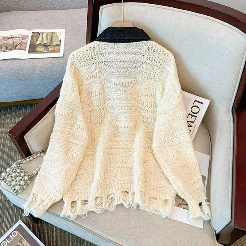 2023. gada jauns sieviešu apģērbs, pavasara rudens, trekns, MM, modes brīvs, plāns atloks ar garām piedurknēm, džemperis ar nošūtu džinsu sieviešu mēteļu topi