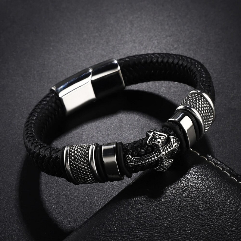 Vairumtirdzniecība Cross nerūsējošā tērauda vīriešu ādas rokassprādze Magnētiskā aizdare draugam Modes rotaslietas dāvanas Bezmaksas piegāde