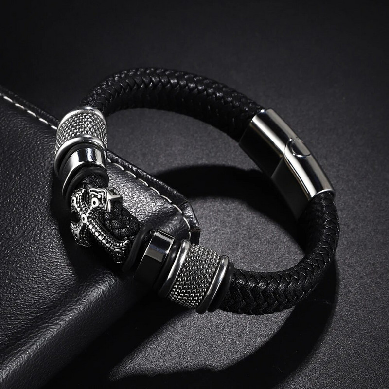 Vairumtirdzniecība Cross nerūsējošā tērauda vīriešu ādas rokassprādze Magnētiskā aizdare draugam Modes rotaslietas dāvanas Bezmaksas piegāde