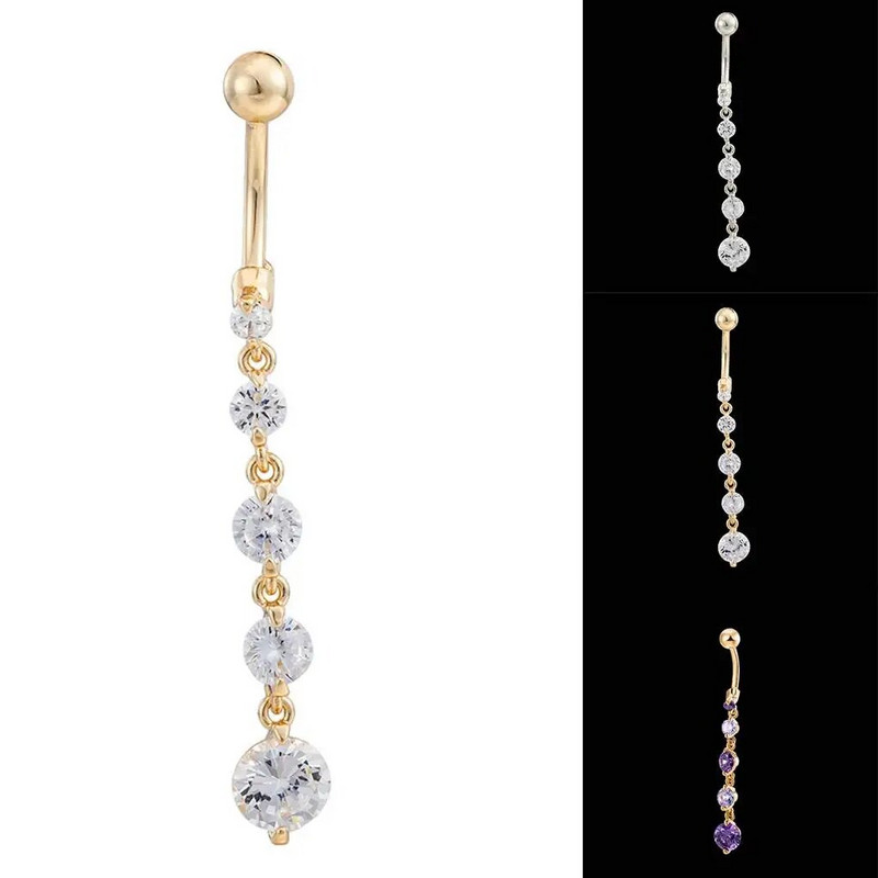 Apaļš cirkons, karājas, naba, nabas gredzeni, nerūsējošā tērauda kulons nabas nagu kniedes ķermeņa pīrsings rotaslietas