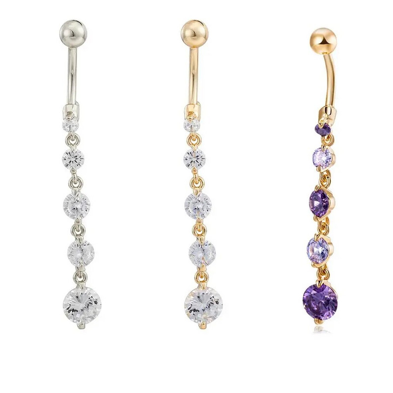 Apaļš cirkons, karājas, naba, nabas gredzeni, nerūsējošā tērauda kulons nabas nagu kniedes ķermeņa pīrsings rotaslietas