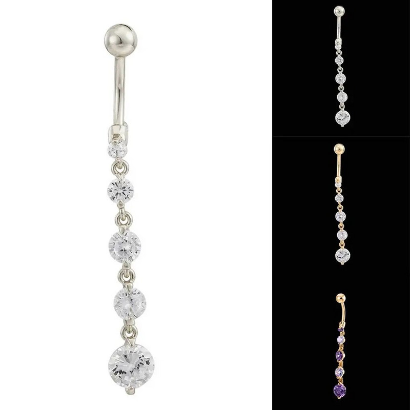 Apaļš cirkons, karājas, naba, nabas gredzeni, nerūsējošā tērauda kulons nabas nagu kniedes ķermeņa pīrsings rotaslietas