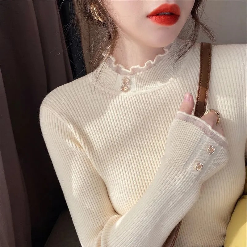 2023 m. Naujas mezgimo megztinis megztinis ilgomis rankovėmis apatiniai marškinėliai ploni megztiniai ruduo žiema minkšta palaidinė megztiniai viršūnės