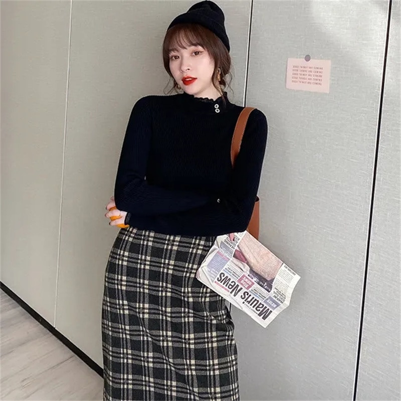 2023 m. Naujas mezgimo megztinis megztinis ilgomis rankovėmis apatiniai marškinėliai ploni megztiniai ruduo žiema minkšta palaidinė megztiniai viršūnės