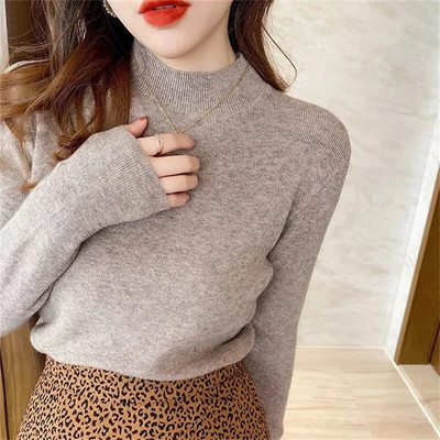 2023 m. pavasario rudens naujas megztinis moteriškas megztinis ilgomis rankovėmis vienspalvis laisvo temperamento laisvalaikio mezginys, 100 % grynos vilnos viršus