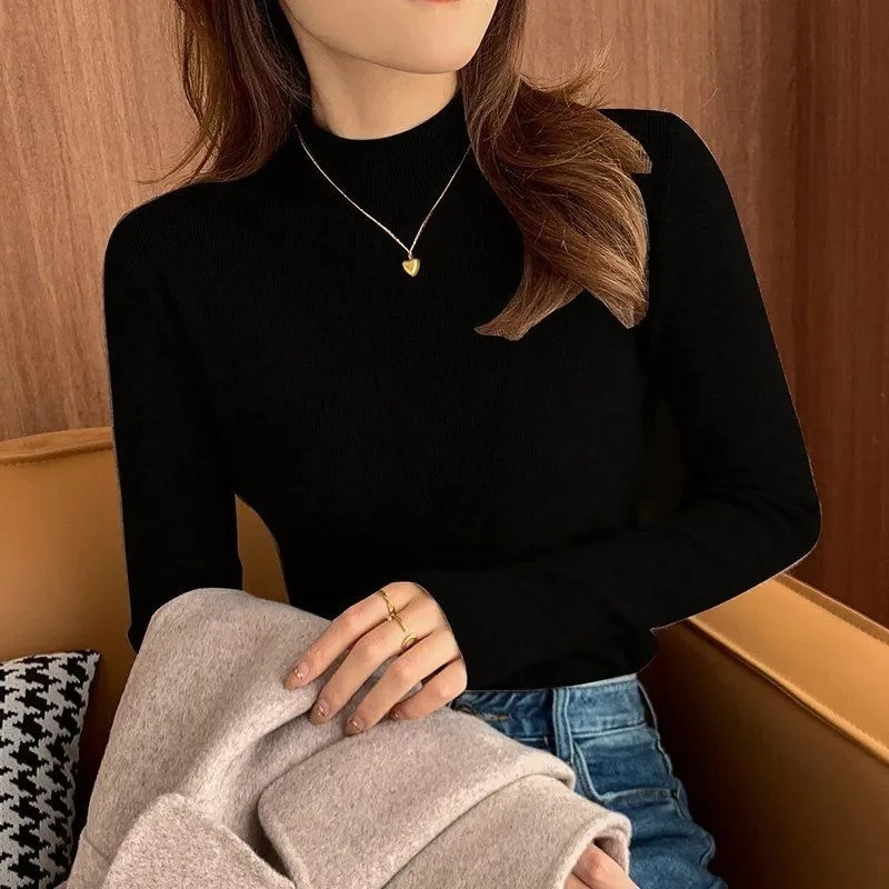 2023 m. pavasario rudens naujas megztinis moteriškas megztinis ilgomis rankovėmis vienspalvis laisvo temperamento laisvalaikio mezginys, 100 % grynos vilnos viršus