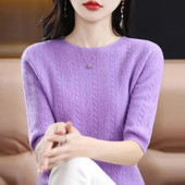 Vasaros moteriški megztiniai trumpomis rankovėmis O formos apatiniai marškinėliai Trikotažo kupranugarių megztiniai Korėjietiški Slim Fit džemperiai Kasdienis trikotažas