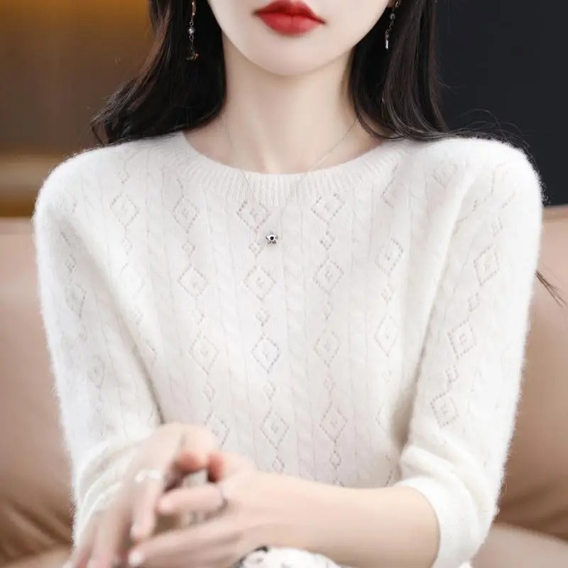 Vasaros moteriški megztiniai trumpomis rankovėmis O formos apatiniai marškinėliai Trikotažo kupranugarių megztiniai Korėjietiški Slim Fit džemperiai Kasdienis trikotažas