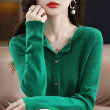 Μακρυμάνικο γυναικείο πλεκτό πλεκτό κασμίρ 2023 100% καθαρό μαλλί Merino Άνοιξη φθινοπωρινό μπλουζάκι με λαιμόκοψη Ζακέτα πουλόβερ με ένδυση