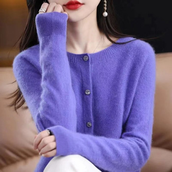 Μακρυμάνικο γυναικείο πλεκτό πλεκτό κασμίρ 2023 100% καθαρό μαλλί Merino Άνοιξη φθινοπωρινό μπλουζάκι με λαιμόκοψη Ζακέτα πουλόβερ με ένδυση