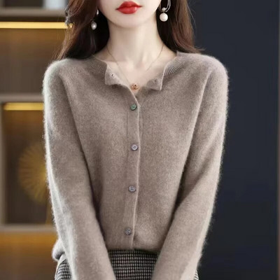 Μακρυμάνικο γυναικείο πλεκτό πλεκτό κασμίρ 2023 100% καθαρό μαλλί Merino Άνοιξη φθινοπωρινό μπλουζάκι με λαιμόκοψη Ζακέτα πουλόβερ με ένδυση