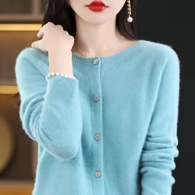 Μακρυμάνικο γυναικείο πλεκτό πλεκτό κασμίρ 2023 100% καθαρό μαλλί Merino Άνοιξη φθινοπωρινό μπλουζάκι με λαιμόκοψη Ζακέτα πουλόβερ με ένδυση