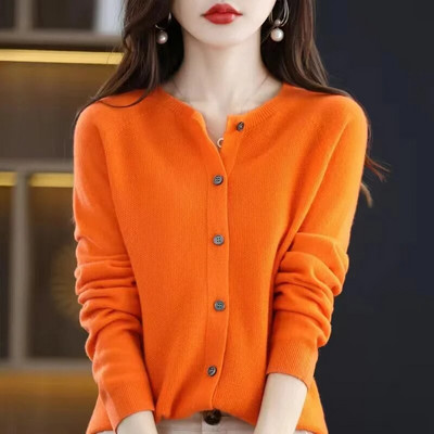 Μακρυμάνικο γυναικείο πλεκτό πλεκτό κασμίρ 2023 100% καθαρό μαλλί Merino Άνοιξη φθινοπωρινό μπλουζάκι με λαιμόκοψη Ζακέτα πουλόβερ με ένδυση