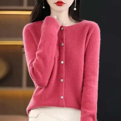 Μακρυμάνικο γυναικείο πλεκτό πλεκτό κασμίρ 2023 100% καθαρό μαλλί Merino Άνοιξη φθινοπωρινό μπλουζάκι με λαιμόκοψη Ζακέτα πουλόβερ με ένδυση