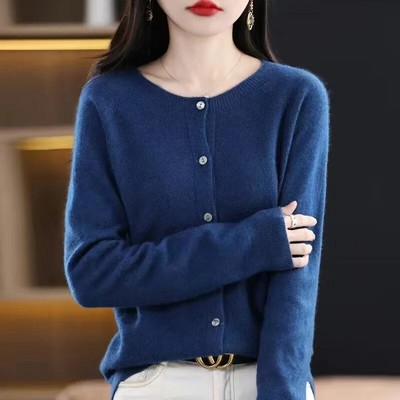 Μακρυμάνικο γυναικείο πλεκτό πλεκτό κασμίρ 2023 100% καθαρό μαλλί Merino Άνοιξη φθινοπωρινό μπλουζάκι με λαιμόκοψη Ζακέτα πουλόβερ με ένδυση