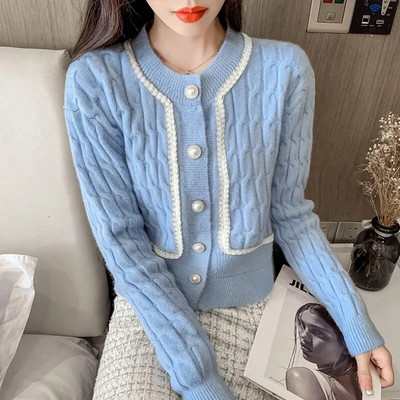 OCEANLOVE Κορεάτικη μόδα Γλυκές γυναικείες ζακέτες αντίθεσης χρώματος Φθινοπωρινά χειμωνιάτικα κοντά πουλόβερ Κομψά λεπτά ρετρό πλεκτά