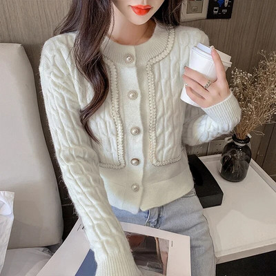 OCEANLOVE Κορεάτικη μόδα Γλυκές γυναικείες ζακέτες αντίθεσης χρώματος Φθινοπωρινά χειμωνιάτικα κοντά πουλόβερ Κομψά λεπτά ρετρό πλεκτά