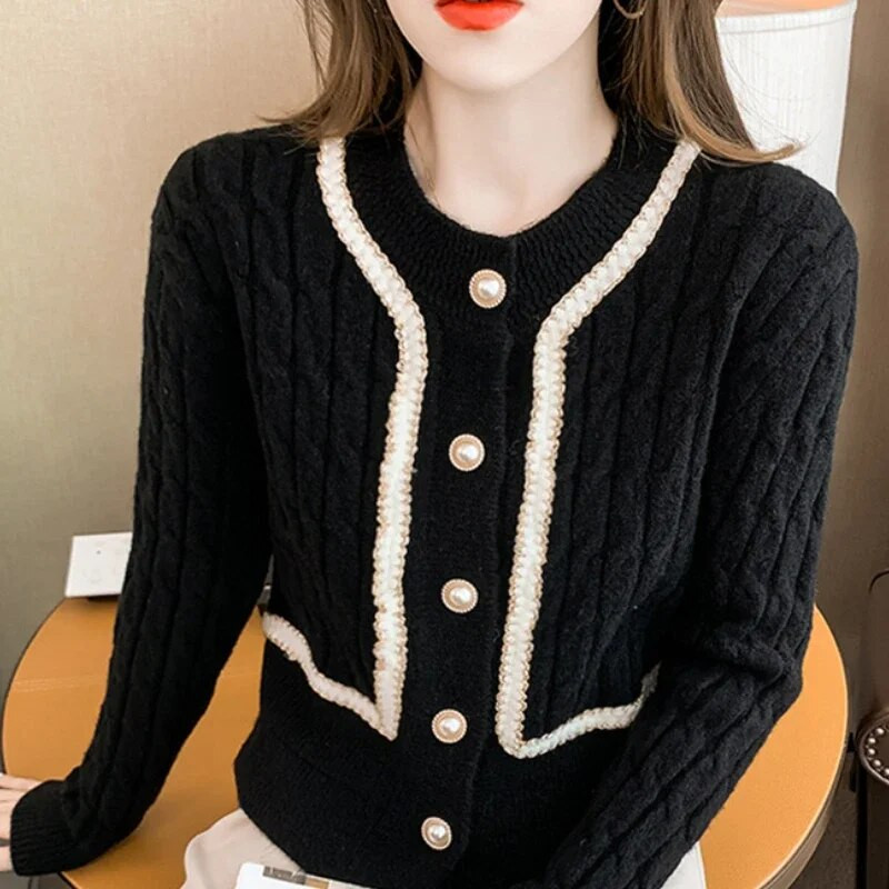 OCEANLOVE Κορεάτικη μόδα Γλυκές γυναικείες ζακέτες αντίθεσης χρώματος Φθινοπωρινά χειμωνιάτικα κοντά πουλόβερ Κομψά λεπτά ρετρό πλεκτά