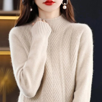 2023 Νέο γυναικείο πουλόβερ από κασμίρ Πλεκτό πουλόβερ με μισό ζιβάγκο Ζεστό πλεκτό Γυναικείο πουλόβερ Χειμερινό casual τοπ