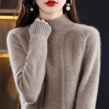 2023 Νέο γυναικείο πουλόβερ από κασμίρ Πλεκτό πουλόβερ με μισό ζιβάγκο Ζεστό πλεκτό Γυναικείο πουλόβερ Χειμερινό casual τοπ