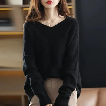 Γυναικείο πουλόβερ μακρυμάνικο ανοιξιάτικα πλεκτά φθινοπωρινά Κορεατικά πουλόβερ με ρίγες λεπτή εφαρμογή Πλεκτά μπλουζάκια Casual μπλούζες με V λαιμόκοψη