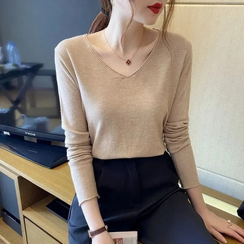 Γυναικείο πουλόβερ φθινοπώρου χειμώνα 2023 Πλεκτά κορεατικής μόδας Ζεστά μακρυμάνικα πλεκτά πουλόβερ με λεπτή εφαρμογή πουκάμισο με κάτω