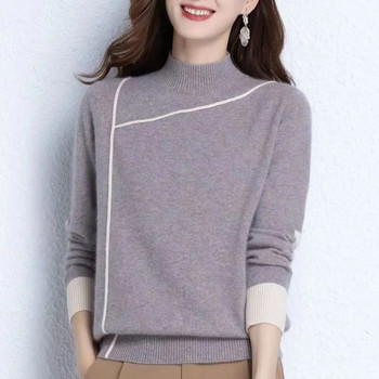 Πλεκτό πουλόβερ με γυναικεία ζιβάγκο 2023 Νέα άνοιξη φθινόπωρο Κορεάτικη μόδα Χαλαρή μπλούζα Casual μακρυμάνικο ζεστό μπλουζάκι