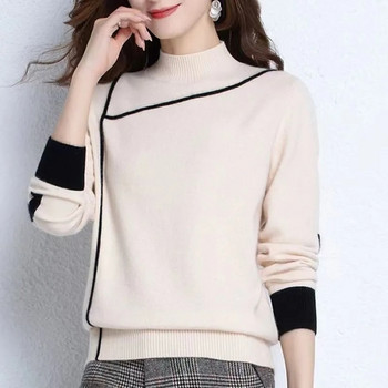 Πλεκτό πουλόβερ με γυναικεία ζιβάγκο 2023 Νέα άνοιξη φθινόπωρο Κορεάτικη μόδα Χαλαρή μπλούζα Casual μακρυμάνικο ζεστό μπλουζάκι